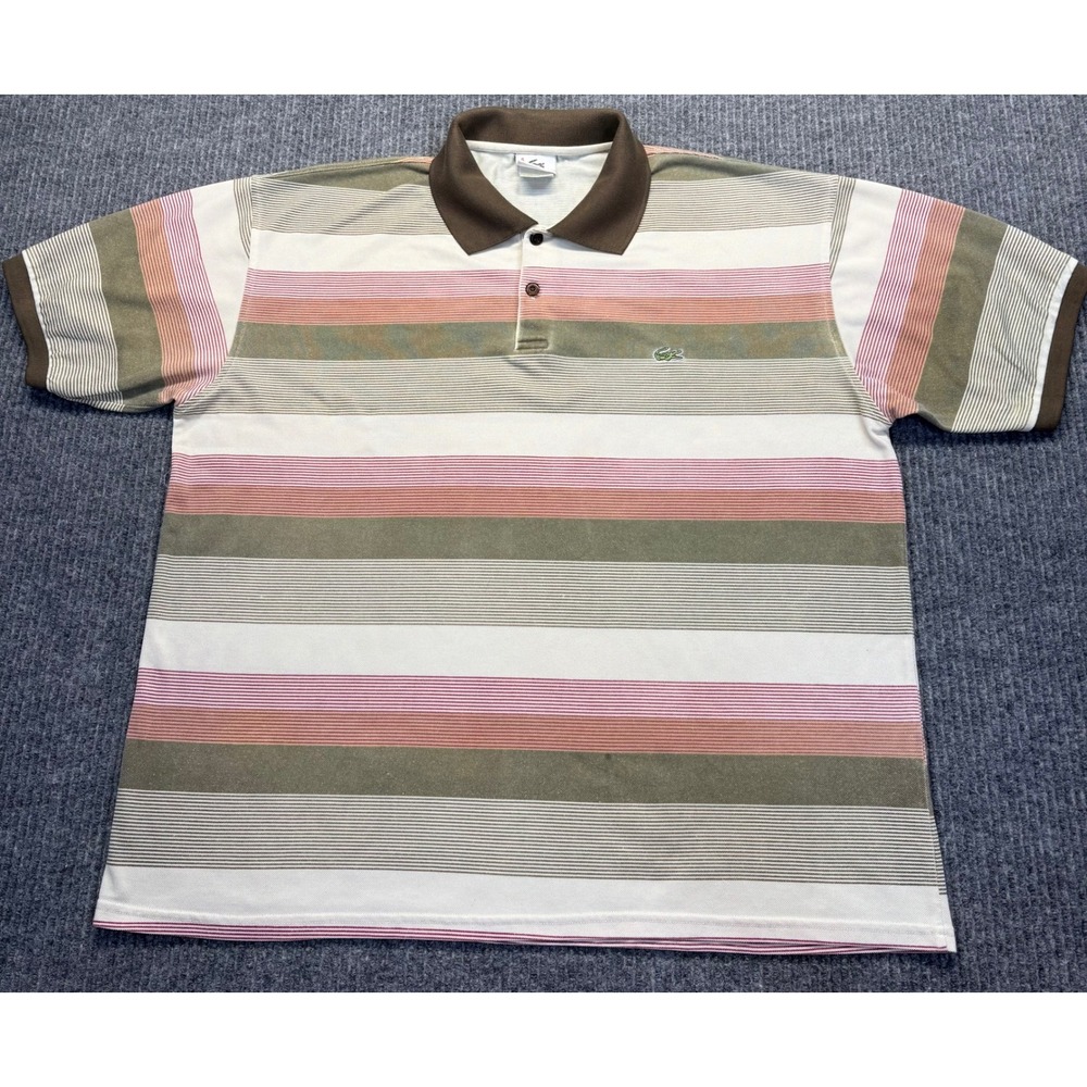 Vintage Lacoste Striped Polo Shirt Mens 5 L Made in France Green Burgundy